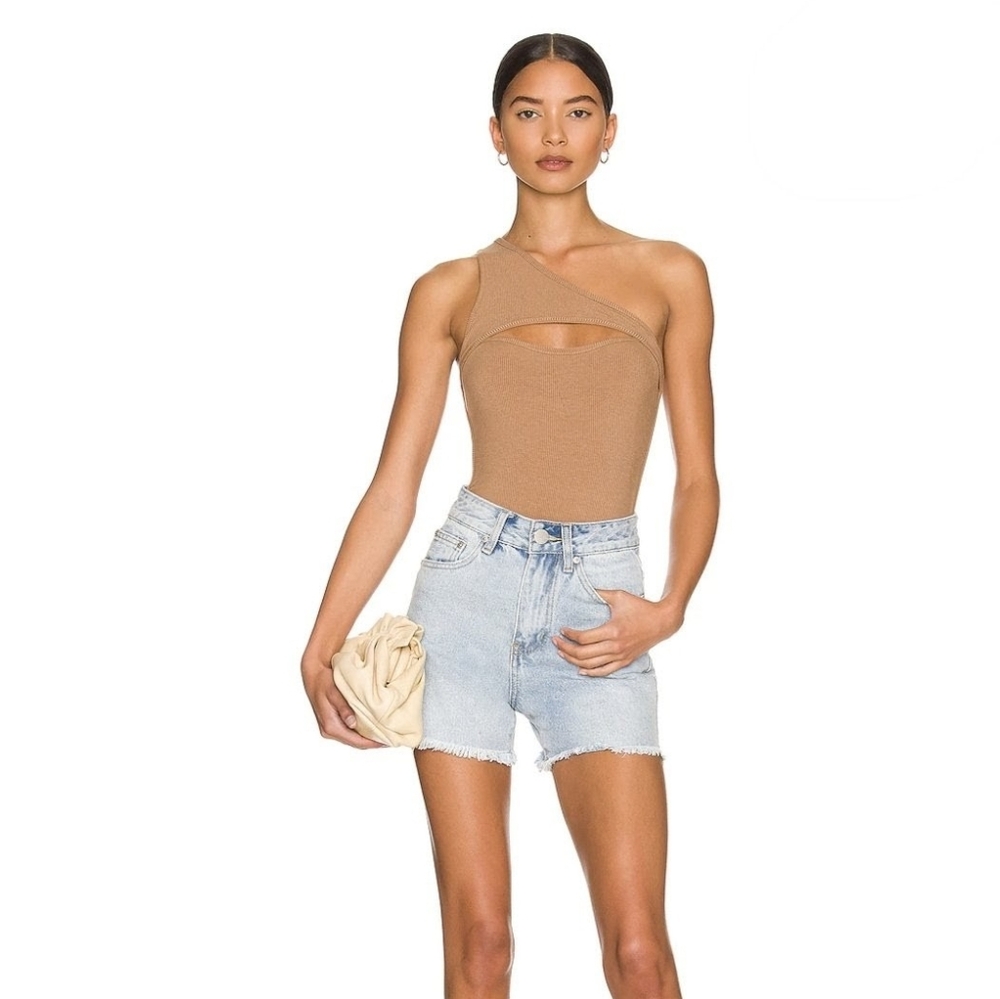 Superdown Tan One-Shoulder  Bodysuit Small